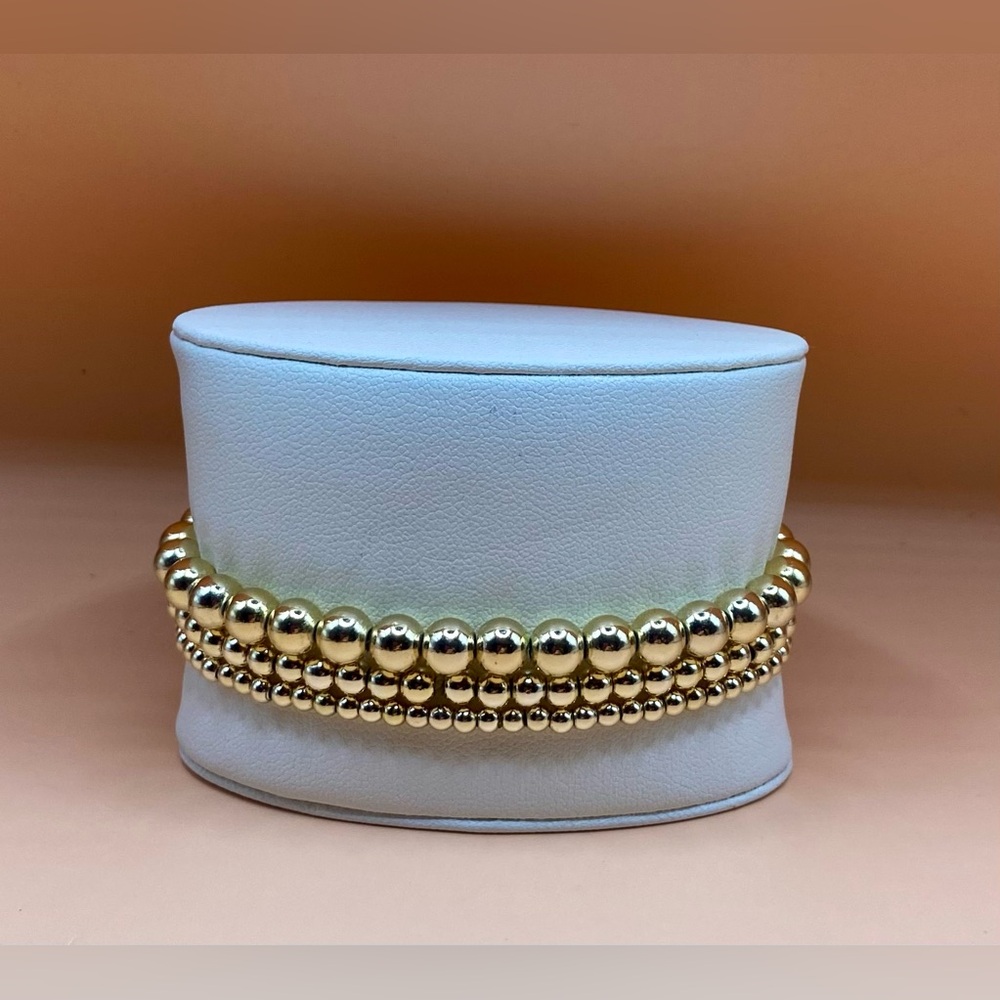 14K Gold Filled Beaded Bracelet Set #4; Set/3; Sweat & waterproof; Non tarnish.